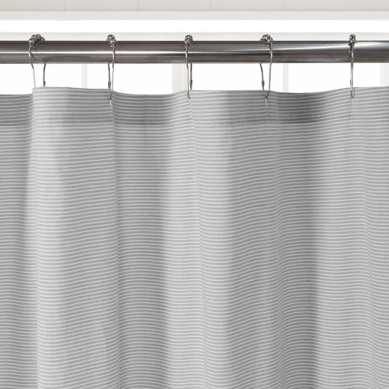 Rideau de douche 100% coton rayé à boutonnière, Gris