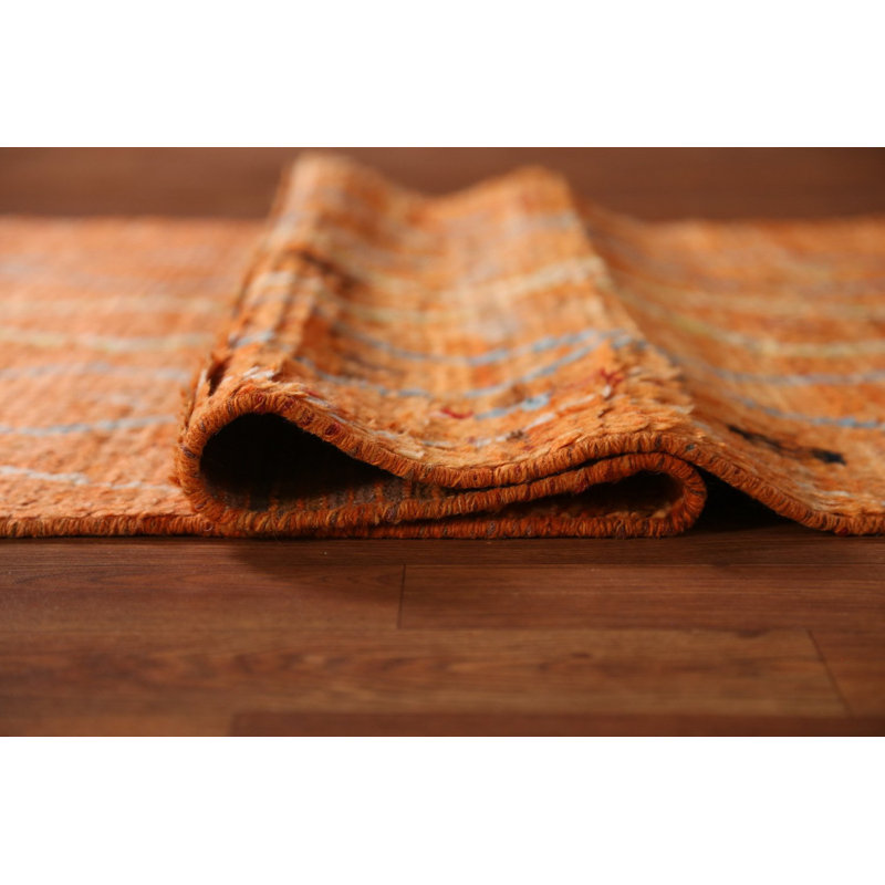 Orange Wool Moroccan Oriental Runner Rug 3x10