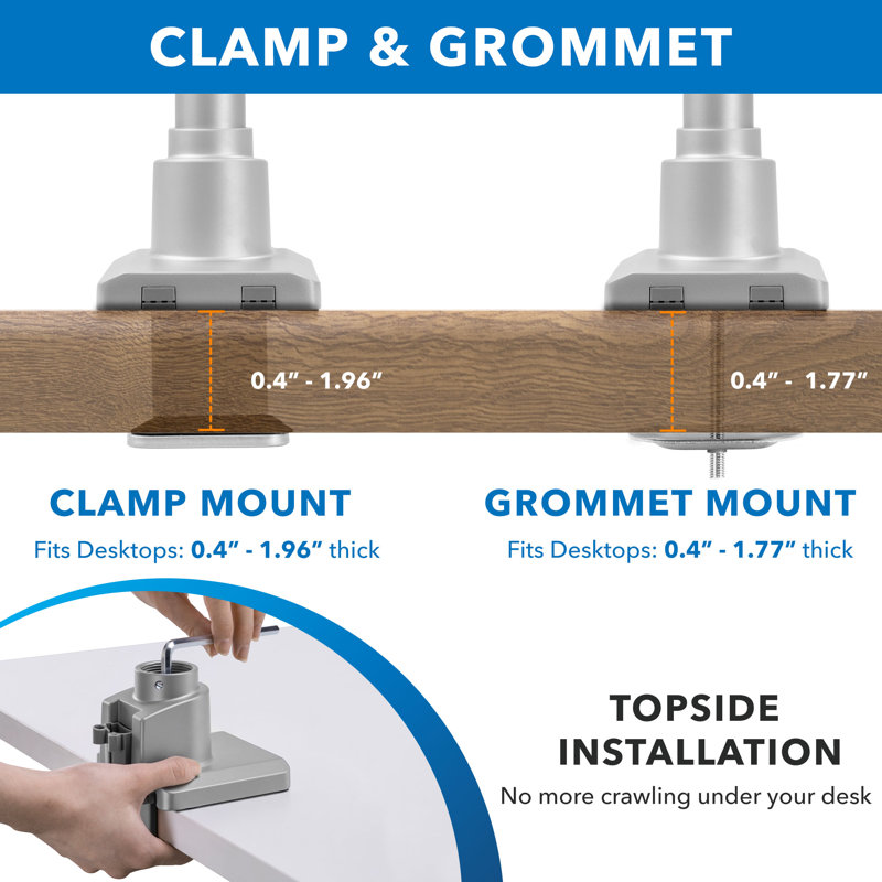 Silver Adjustable Gas Spring Single Monitor Desk Mount