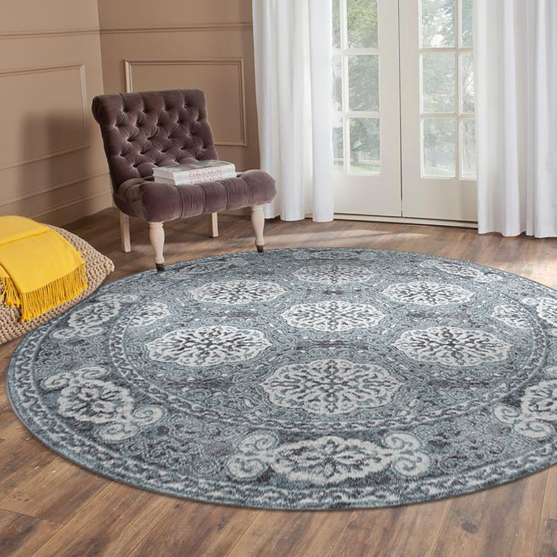 Honig Traditional Medallion Low Pile Performance Area Rug, Round 6'7" x 6'7"