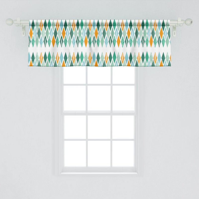 Ambesonne Geometric Valance Pack of 2 Modern Ornate Rhombuses  Sea Green Orange White, 54" W x 12" L