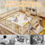 Parc pour bébé en bois naturel, 12 panneaux, porte et jouets inclus. Facile à assembler, grand parc portatif pour bébés et jeunes enfants, fabriqué en pin naturel.-136234385