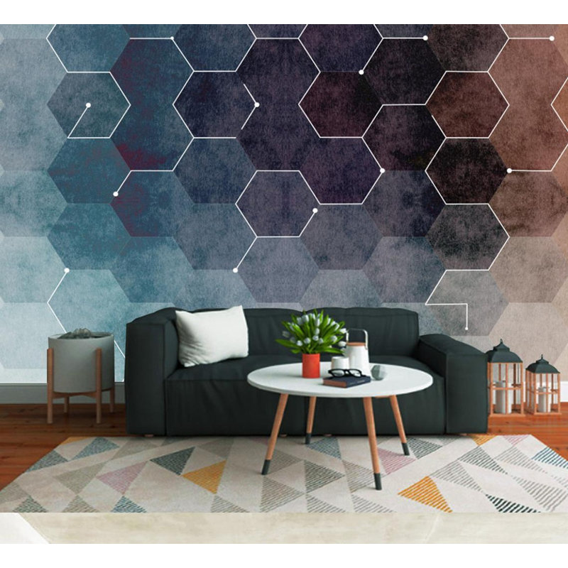 Papier peint amovible à motif géométrique hexagonal foncé de conception minimaliste scandinave, L 98,04 po x l 150 po