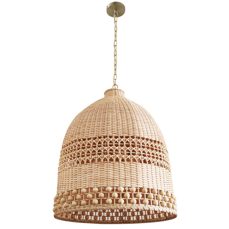 16“/24” Handwoven Rattan Pendant Light - Modern Bohemian Style with Wooden Bead Accents, Perfect for Living Room, Dining Room, Bedroom, and Home Décor