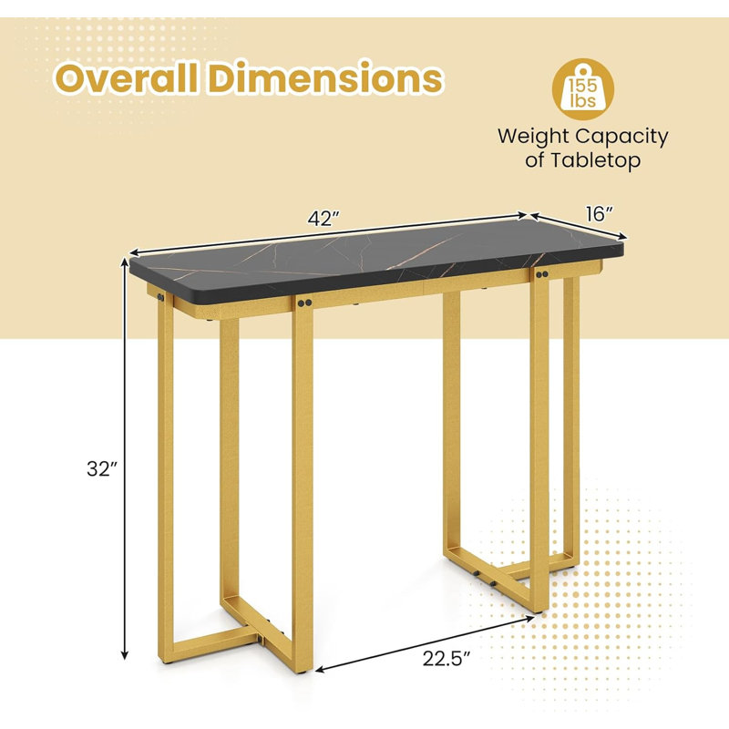 Modern Black Marble Entryway Console Table