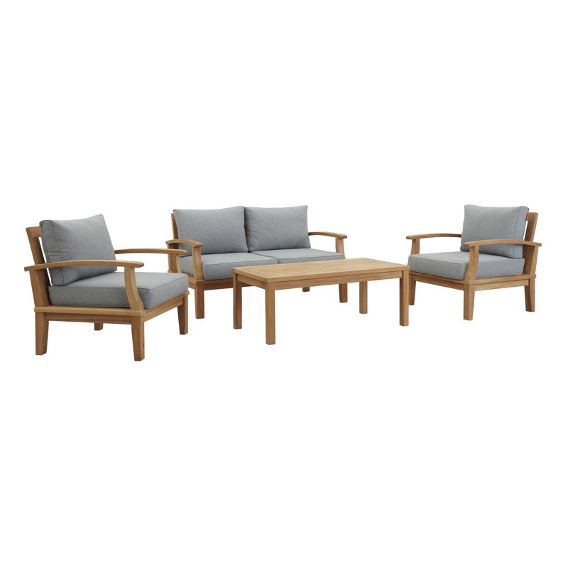 Modway Marina 4 Piece Outdoor Patio Teak Set, Gray