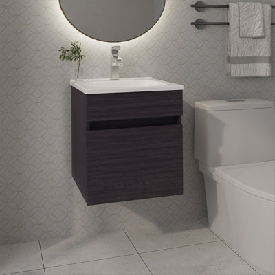 Meuble-lavabo flottant pour salle de bain avec lavabo et 1 porte