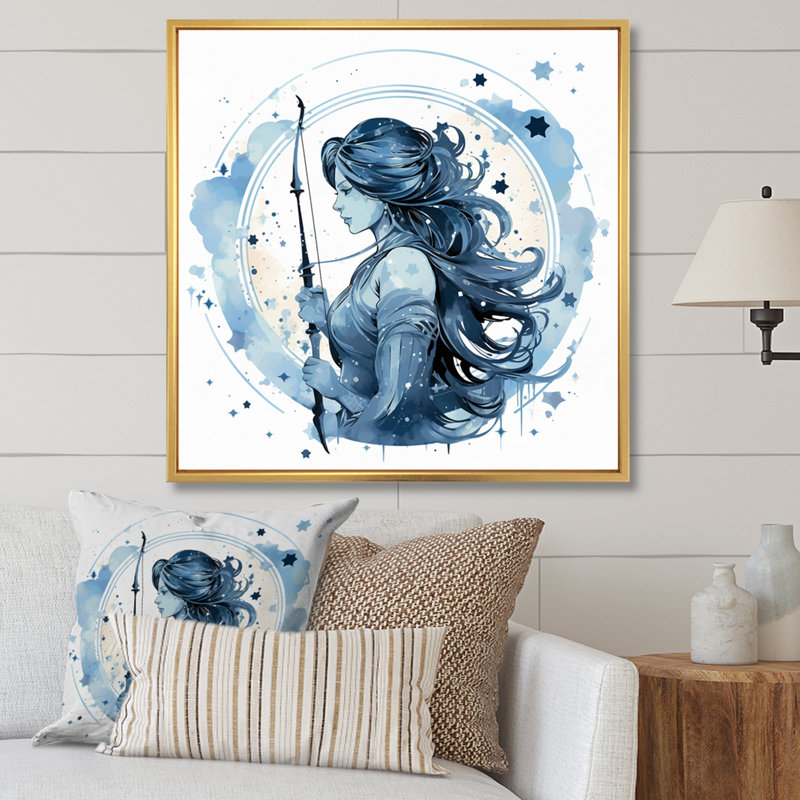 Signe du zodiaque Sagisttarius - impression d'art sur toile, H 36 po x l 36 po x P 1,5 po, Cadre flottant doré