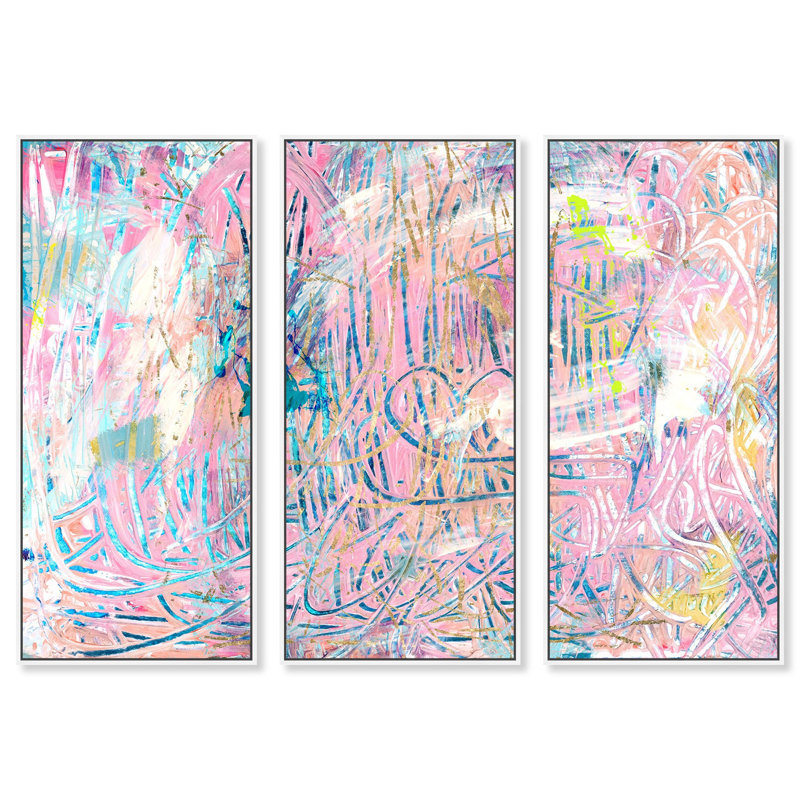 But I Never Quit Set of 3 Hand-applied Heavy Gel Top Coat Abstract Floater Frame by Oliver Gal