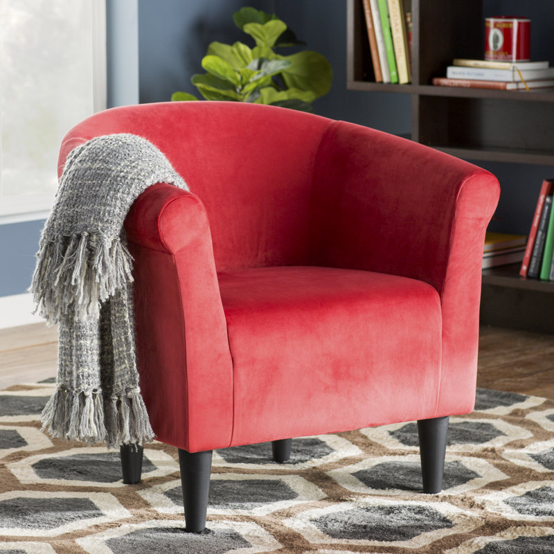 Fauteuil demi-tonneau l 32 po Liam, Microfibre / microsuède rouge