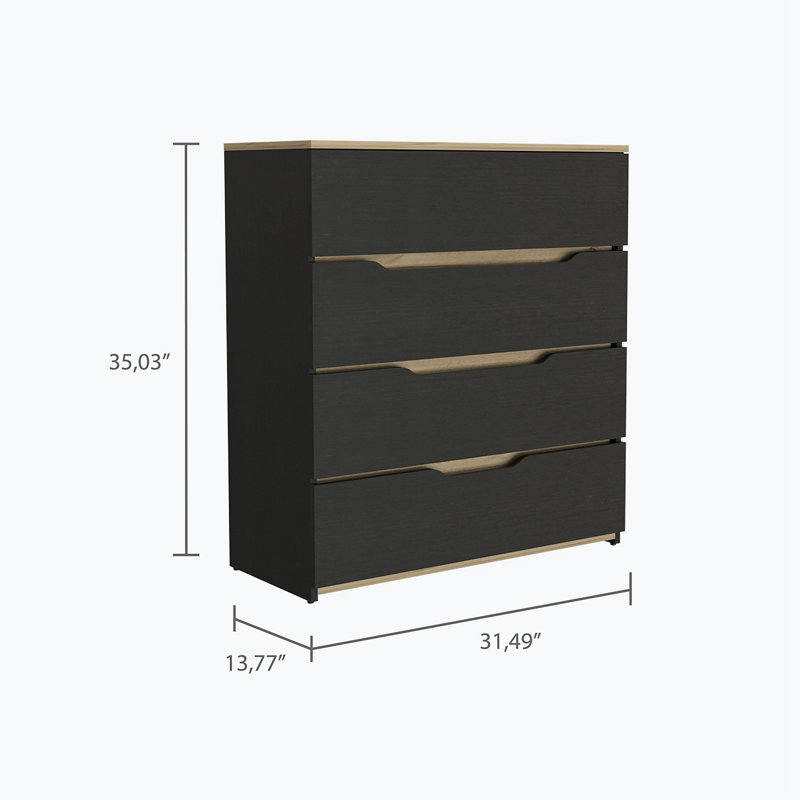 Commode 4 tiroirs Reedsville, Multicolore / noir