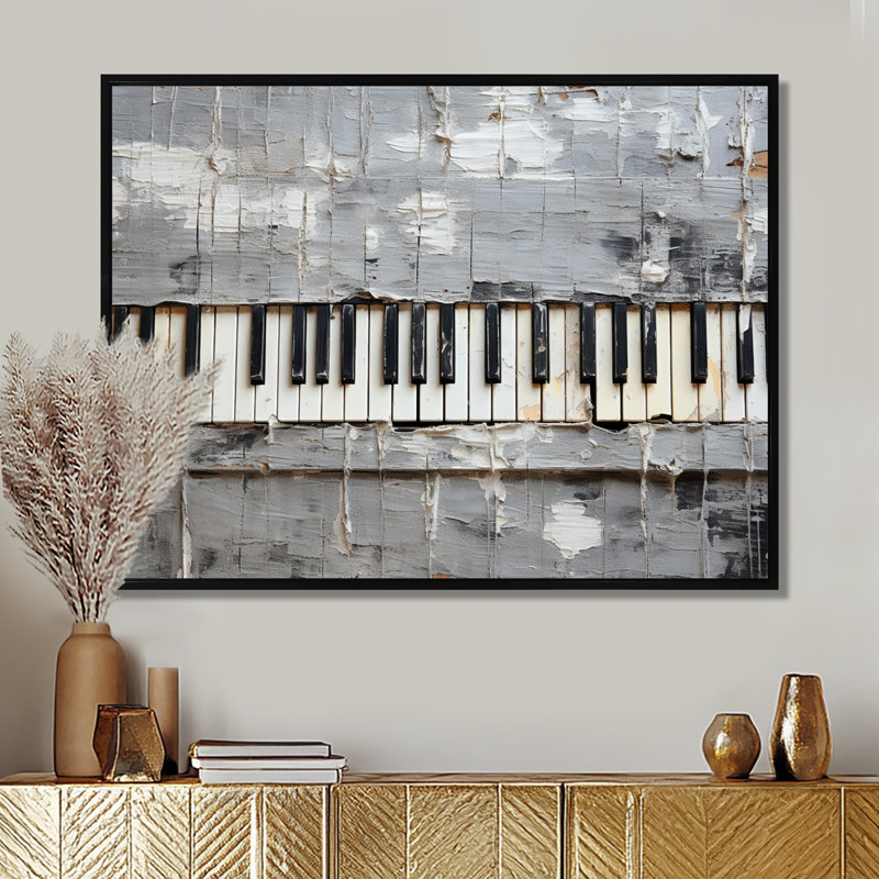 Minimalisme, touches de piano grises et blanches - musique, art mural de piano pour le salon, Cadre flottant noir