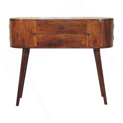 Console Wood Grove, 2 tiroirs, 2 rangements, châtaignier, brun