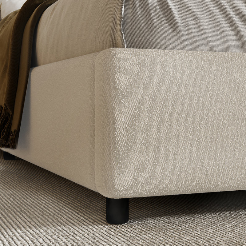 Boucle Upholstered Bed Frame with Headboard