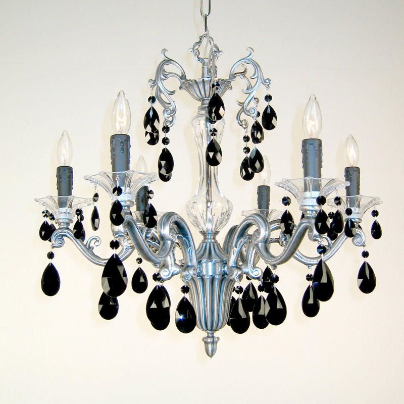 Lustre traditionnel / classique à 6 lumières de style bougie Via Firenze, Bronze patiné noir, Noir crystalique
