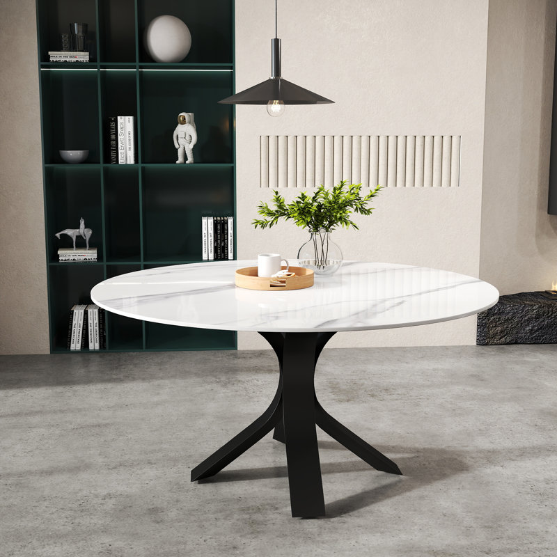 Table de salle à manger Modern, H 29,53 po x L 59,05 po x l 59,05 po, Blanc, Noir, noir, noir, noir