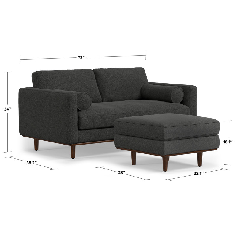 Charcoal Grey Leather Lawson Sofa with Ottoman and Pillow-Top Arm