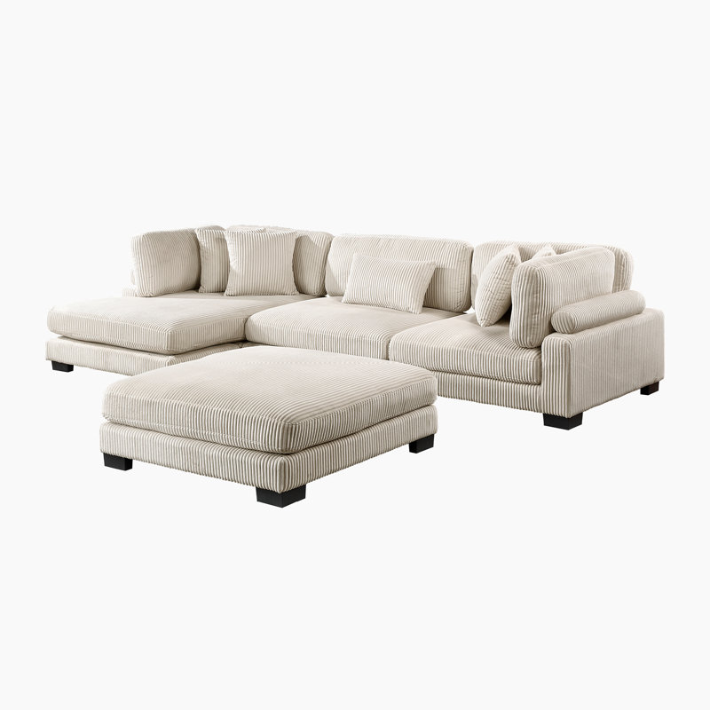 Hulett 135" Modern Modular Sectional with Corduroy Fabric, Adjustable Backrests & 5 Pillows, 34.5" H x 135" W x 70" D