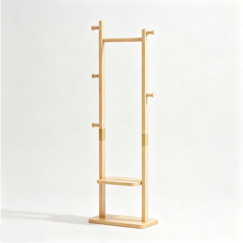 Porte-manteau en bois massif, 48 x 30 x 180 cm, écologique et résistant., Naturel