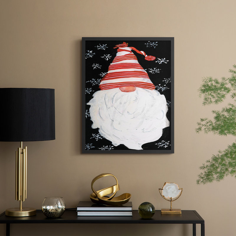 Winter Snow Gnome, reproduction encadrée - bois massif, Noir, noir, noir, noir, H 21 po x l 17 po