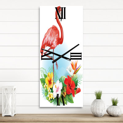 Arrangement with Tropical Flowers and Flamingo - Traditional Wall Clock