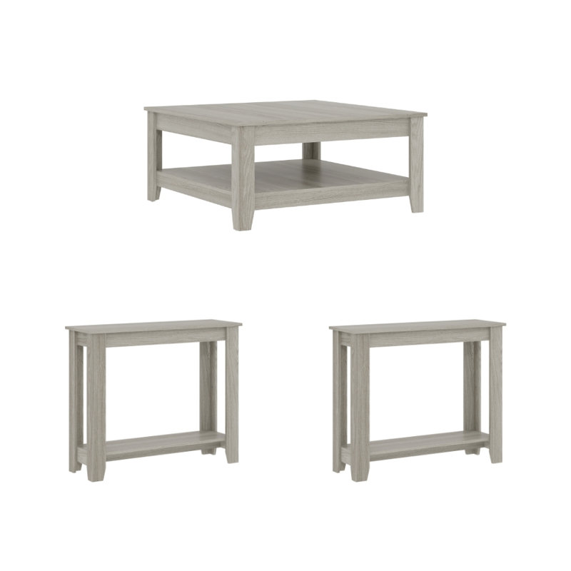 Weddel Basilico Transitional 3-Piece Living Room Table Set, Knotty Oak, 3 Pieces: Coffee Table, 2 Console Tables, Knotty Oak
