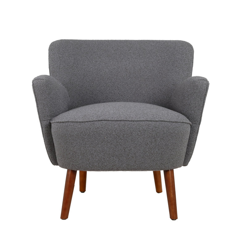 Jeovoni Fabric Accent Chair with Rubberwood Legs, Grey Polyester Blend