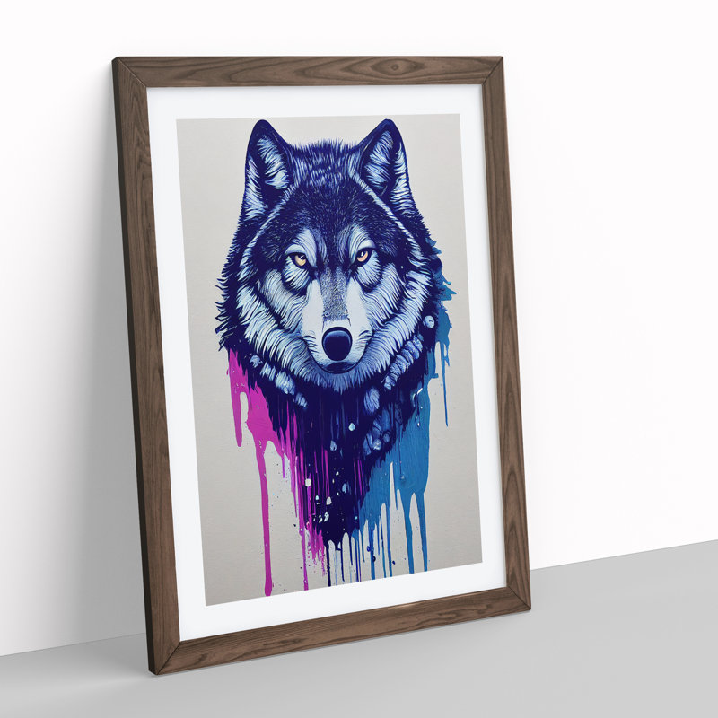 Painted Wolf No.3 - Wall Art, 64cm H x 46cm W, Walnut Framed, White