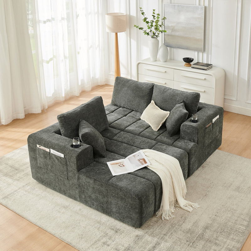 Canapé d'angle moderne en chenille de 274 cm (108 po) pour la maison, Gris 2