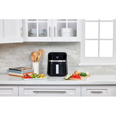 Friteuse à air de 6 pte avec minuterie avec arrêt automatique et rappel de secousse de Black + Decker Purifier, écran tactile numérique à DEL et 9 préréglages, 1500 W, pièces lavables au lave-vaisselle