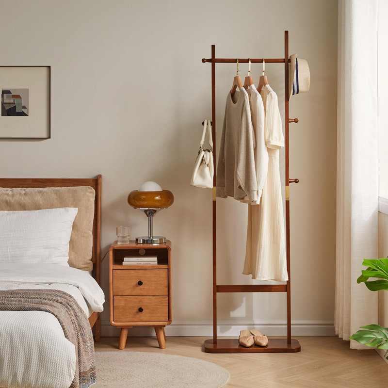 Coat Rack Tree Stand With Very Sturdy Base, Freestanding Small Clothes Rack Heavy Duty, Garment Hanging Racks For Kids And Adults, Space Saving Brown