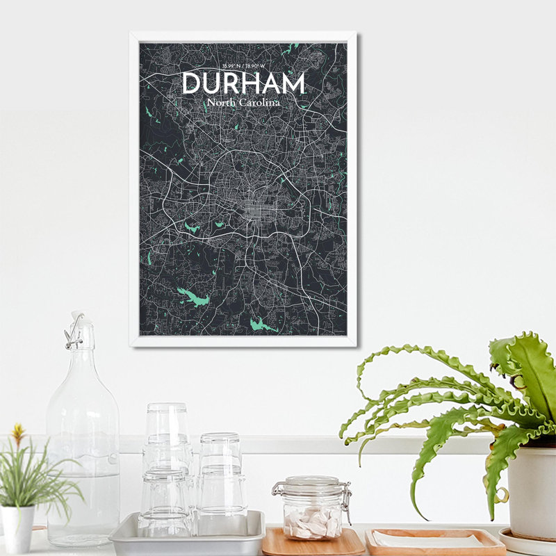 Durham City Map, impression, Vert/gris, H 27,6 po x l 19,7 po