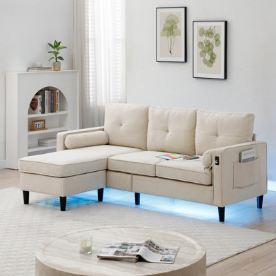 75.2"Convertible Sectional Sofa Couch with 2 Side Pockets and 2USB Ports,ottoman with storage