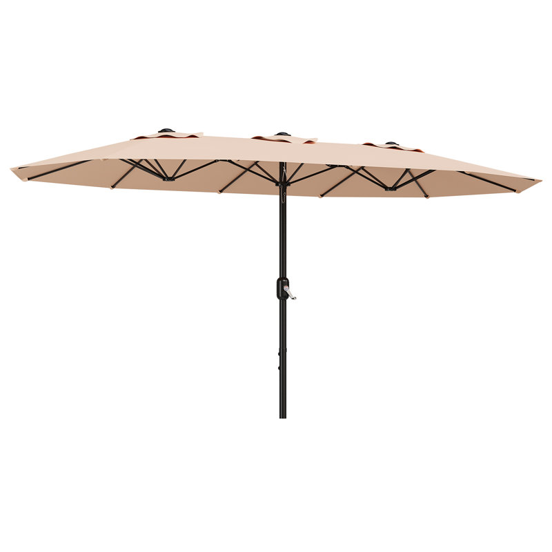 Grand parasol brun pour abri de jardin à double auvent et levée à manivelle avec protection contre les rayons UV sans base
