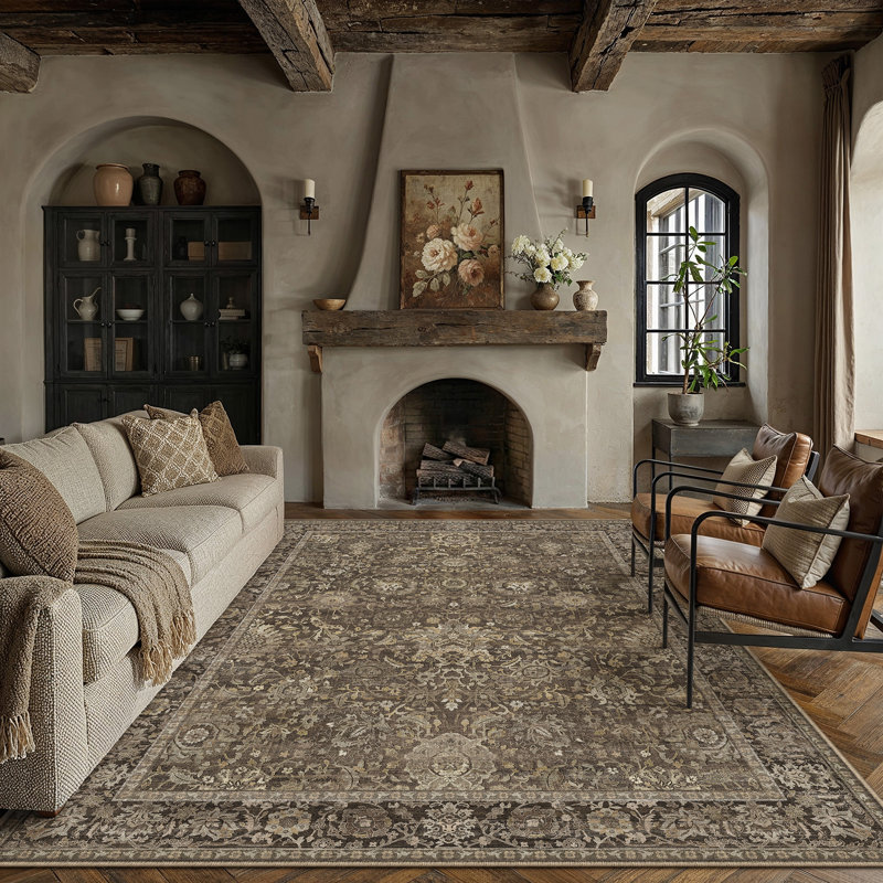 Tapis beige / brun / bleu Aurelia, Brown, Rectangulaire 9 pi x 12 pi