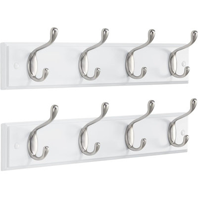 Lot de 2 porte-manteaux muraux blancs avec 8 crochets, organisateur suspendu en MDF pour manteaux, chapeaux, sacs, serviettes, clés et accessoires