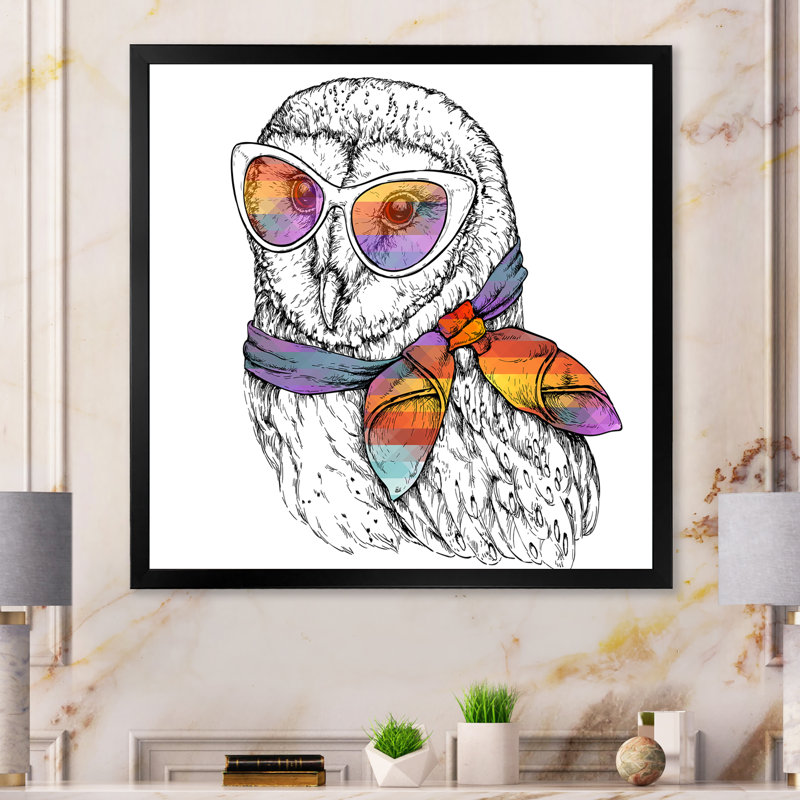 Mignon hibou noir et blanc - décoration murale d'art pour enfants, Toile avec cadre noir, H 16 po x l 16 po x P 1 po