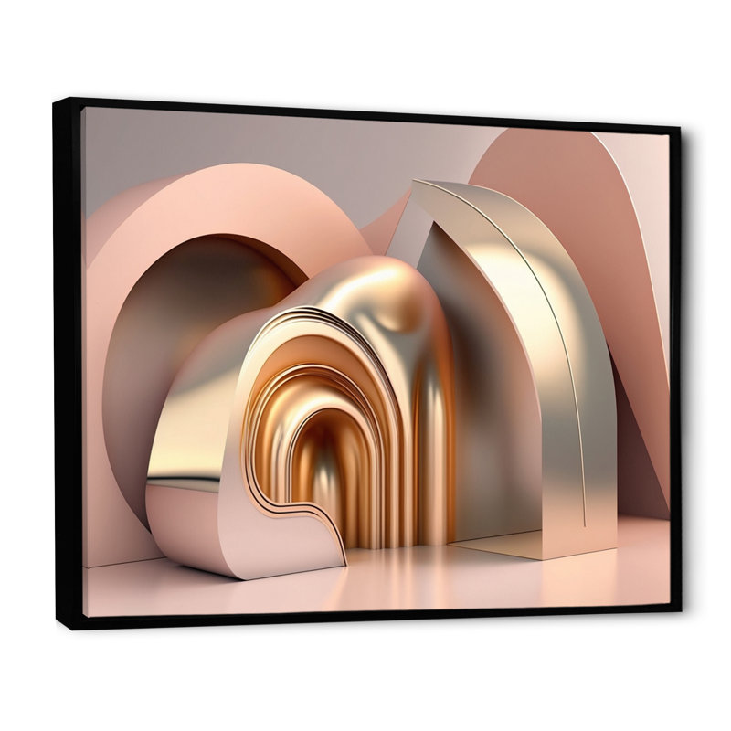 Futuriste architecture minimaliste rose I - salon d'art mural architecture futuriste, 34" H x 44" W, Cadre flottant noir