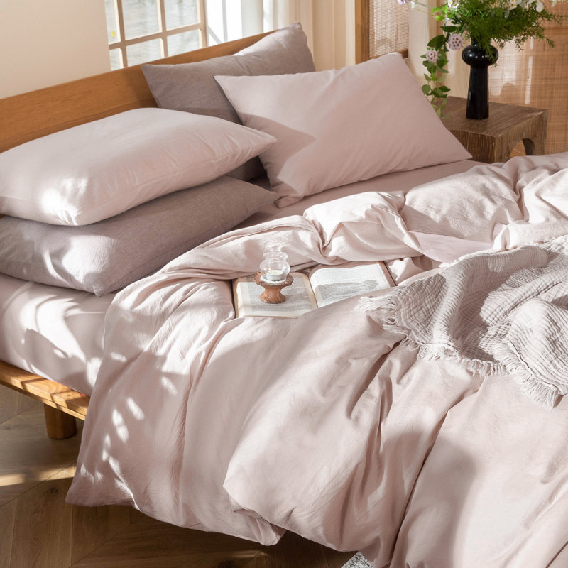MooMee Duvet Cover Set 100% Washed Cotton Linen Like Textured Lightweight, King Duvet Cover + 2 King Pillowcases