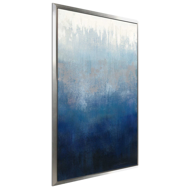 « silver wave i », reproduction de peinture à l’acrylique sur toile, H 63,5 po x l 39,5 po x P 2 po, Cadre flottant argent
