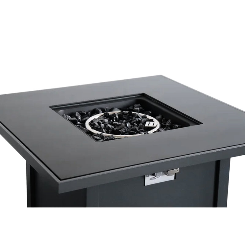 30" Fire Pit With Smoked Glass Protector - Heat Stainless Steel Propane/gas Lava Rocks 40,000 Gray Table Propane/natural Gas Compatible 25" H X D