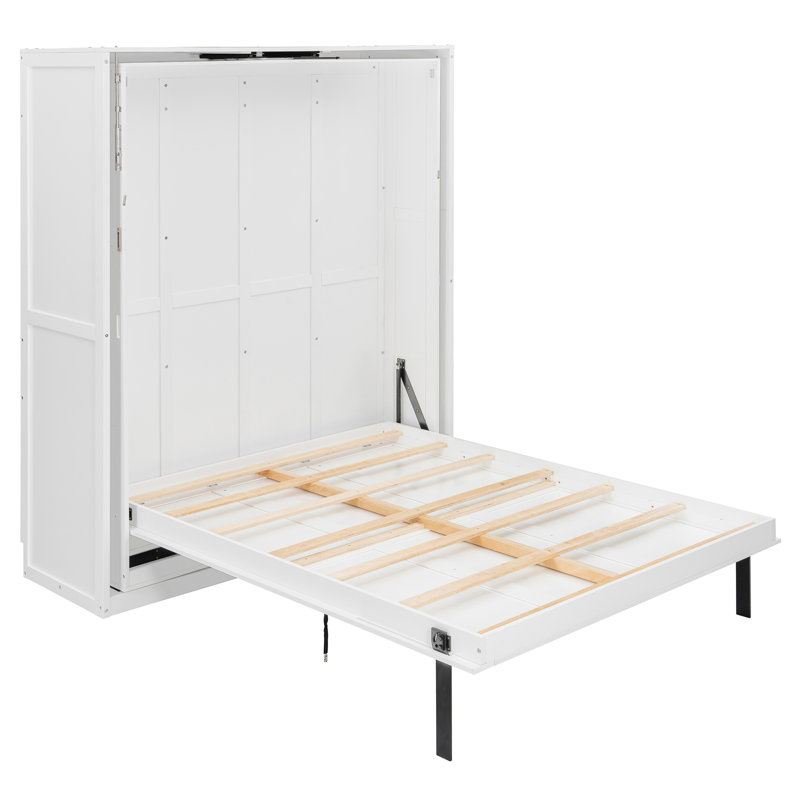 Murphy Bed with Hidden Storage Racks, Space-Saving Multifunctional Wall Bed for Home Office & Small Rooms, White