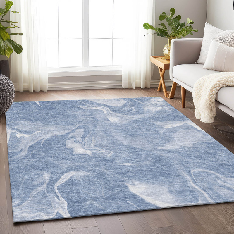 Premium Machine Washable Prisco Blue Rug, Rectangle 3' x 5'