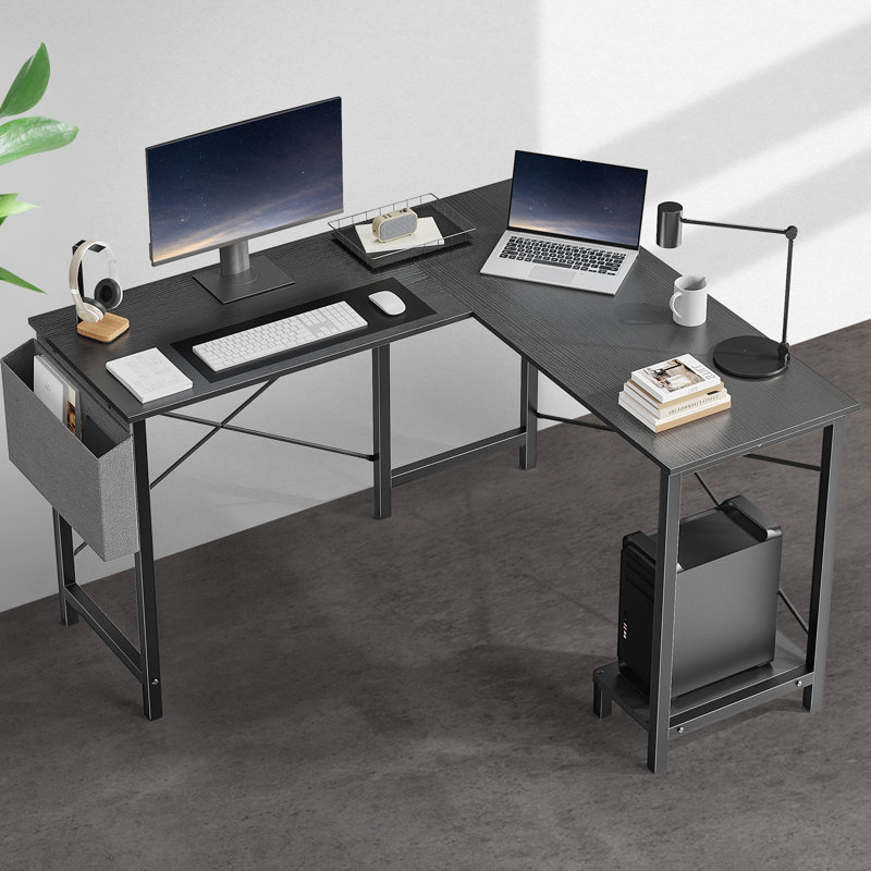 Desk and Chair Set: 49 Inch L-Shaped Computer Desk and Height Adjustable Mesh Chair, Black
