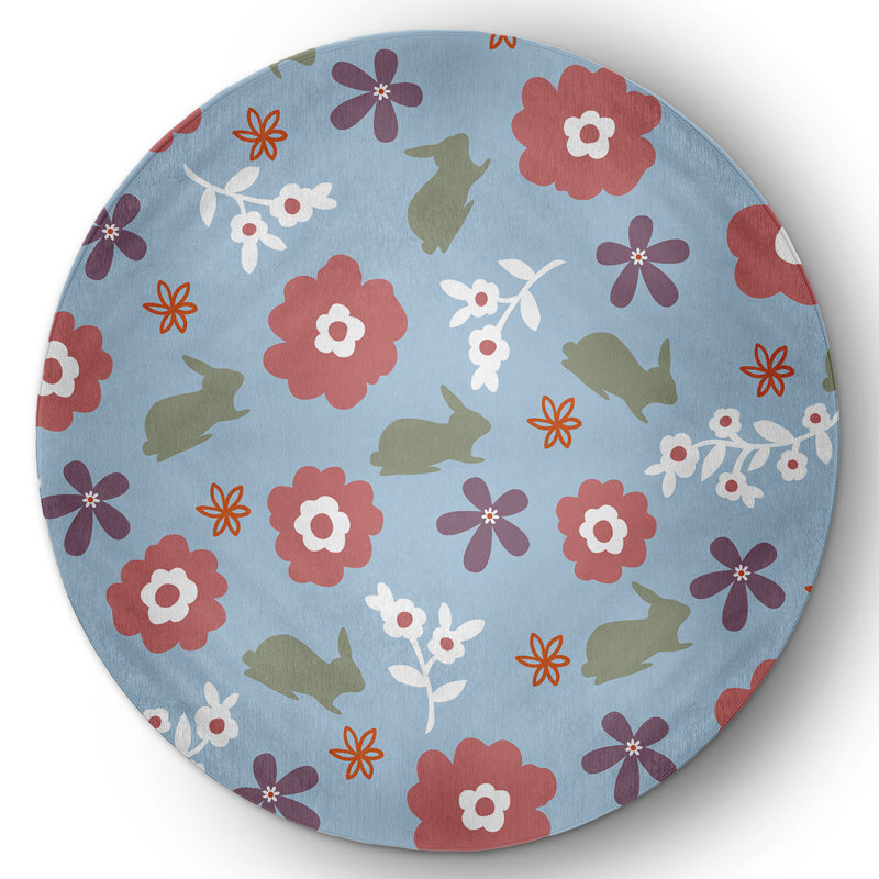 Chenille Floral Indoor Rug, Round 5'