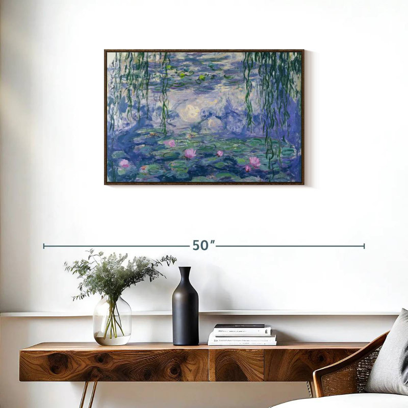 Nymphéas V, 31 po x 21 po, Cadre flottant noyer
