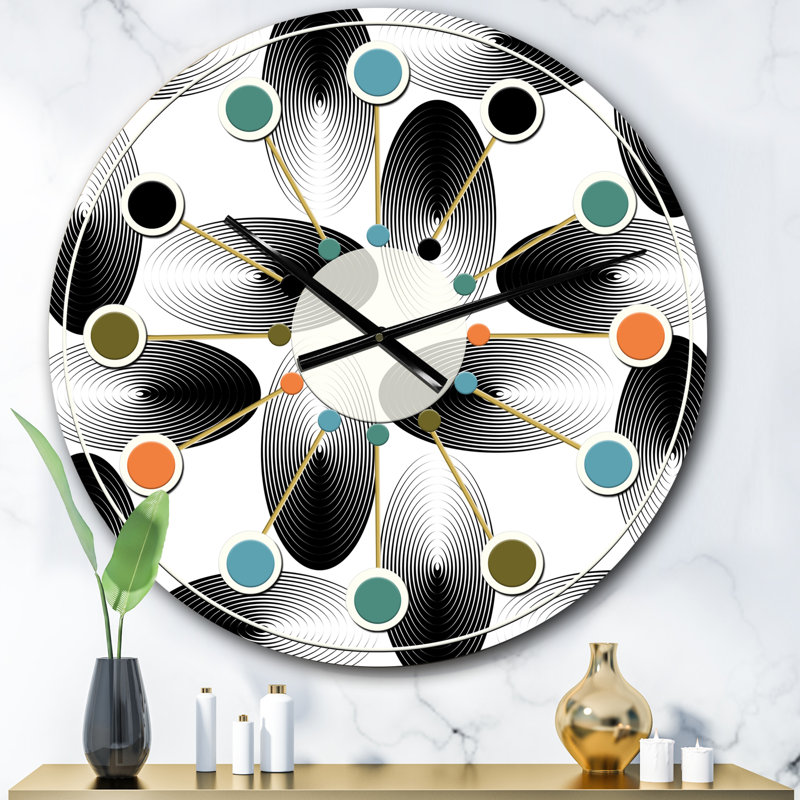 Horloge murale rétro à motif abstrait géométrique IV - Mid-Century, Petit