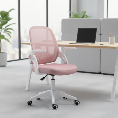 Mid Back Mesh Office Chair with Flip-Up Arms, Ergonomic Task Chair for Home Office