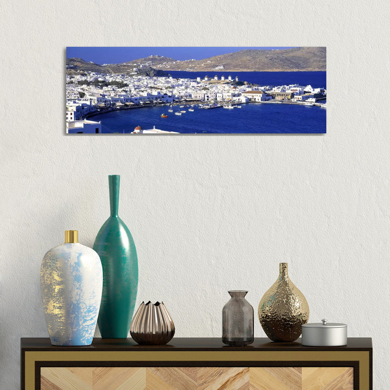 High-Angle View Of Old Mikonos City, Mykonos, Cyclades, Greece - Wrapped Canvas Panoramic Print