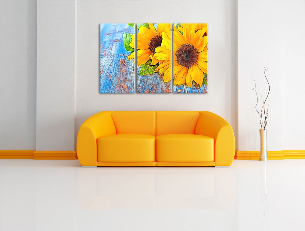 3-tlg. Leinwandbilder-Set „Sonnenblume New Art“, Grafikdruck